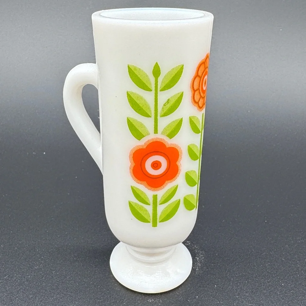 Vintage Avon Dutch Treat Demi-Cup Footed Milk Glass Orange Bud Vase 5”